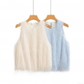 Women's Faux Fur Fringe Vest Sleeveless Round Neck Crop Top Elegant Polyester Feather Tassel Tank Top For Party Clubwear Streetwear Lady Fashion