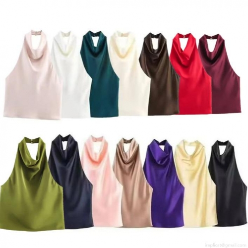 Women's Elegant Halter Neck Satin Top Cowl Neck Backless Sleeveless Silky Glossy Tank Top For Party Club Evening Casual Sexy Summer Camisole Women's Elegant Halter Neck Satin Top Cowl Neck Backless Sleeveless Silky Glossy Tank Top For Party Club Evening Casual Sexy Summer Camisole