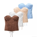 Women's Vintage Satin Corset Top Fishbone Support Lace Up Bustier Slim Fit Sexy Party Clubwear Outwear Body Shaper Crop Top Camisole