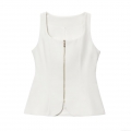 Women's Slim Fit White Square Neck Tank Top Minimalist Sleeveless Polyester Vest With Front Metal Zipper For Party Clubwear Daily Wear