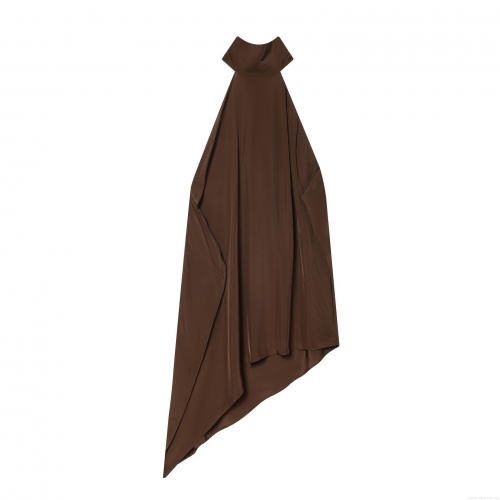 Women Sexy Asymmetric Halter Top Backless Sleeveless Satin Silk Texture Irregular Hem Tank Top INS Hot Girl Style Solid Color Coffee Brown Party Clubwear Fashion Tops