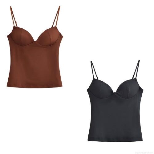 Women's Sexy Bustier Cami Top Polyester Spaghetti Strap V Neck Built-in Cups Bodycon Camisole For Summer Party Streetwear Slim Fit Solid Color Corset Style Tank Top