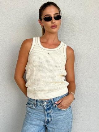 Women's Elegant Knit Vest Sleeveless Round Neck Slim Fit Tank Top Cotton Blend Waffle Texture Summer Pullover Socialite Style Casual Top Women's Elegant Knit Vest Sleeveless Round Neck Slim Fit Tank Top Cotton Blend Waffle Texture Summer Pullover Socialite Style Casual Top