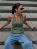 Women's Sexy Ribbed Knit Tank Top Cotton Polyester Blend Slim Fit Street Style Camisole Sleeveless Summer Vest For Girls