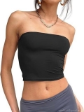 Women's Sexy Strapless Tube Top Slim Fit Bandeau Elastic Polyester Milk Silk Crop Top Summer Beach Club Party Casual Short Vest For Women