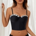 French Vintage Rhinestone Pearl Corset Top Women Sexy Slim Fit Fishbone Bustier Padded Spaghetti Strap Camisole For Party Clubwear