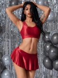 Women Sexy Shiny Crop Top Metallic Gloss Tank Top Slim Fit Sleeveless High Stretch Nylon Spandex Camisole For Party Club Nightclub Solid Color U-Neck Summer Top