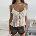 Women's Sexy Ruffle Hem Cami Top Pleated Chiffon Lace Up Backless Tank Top Sleeveless Irregular Crop Top For Summer Beach Club Party