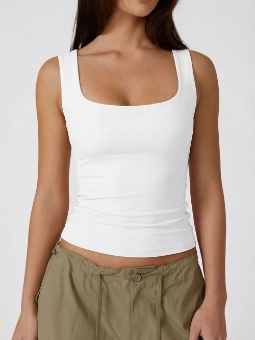 Women's Casual Square Neck Sleeveless Tank Top Slim Fit Solid Color Polyester Spandex Ribbed Knit Basic Cami Vest For Women Summer Commute Daily Wear
