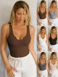 Women's Sexy Ribbed Knit Tank Top Sleeveless Notched Neck Slim Fit Camisole For Summer Daily Streetwear Polyester Solid Color Underwear Top