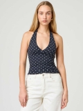 Women's Sexy Halter Neck Backless Top Polyester Spandex Polka Dot Grid Print Sleeveless V-Neck Slim Fit Camisole Tank Top For Summer Streetwear