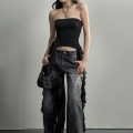 Women's Sexy Black Strapless Tube Top With Long Ruffles Ruffled Hem Y2K Street Style Polyester Elastane Summer Crop Top For Party Daily Wear