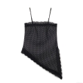 Women's Polka Dot Lace Patchwork Camisole Sexy V-Neck Asymmetric Hem Spaghetti Strap Tank Top For Summer Dating Casual Sleeveless Top