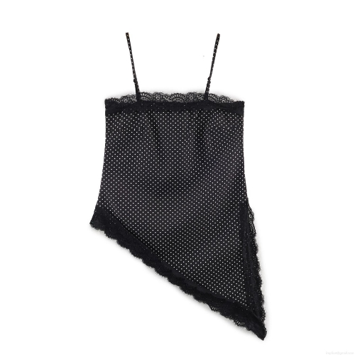 Women's Polka Dot Lace Patchwork Camisole Sexy V-Neck Asymmetric Hem Spaghetti Strap Tank Top For Summer Dating Casual Sleeveless Top