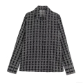 Women's Elegant Geometric Print Lapel Long Sleeve Satin Blouse Single Breasted Button Up Commuter Office Casual Loose Shirt Top