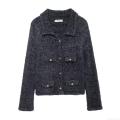 Women's Knit Cardigan Sweater Lapel Long Sleeve Casual Loose Knitwear Coat With Gold Buttons And Pockets Autumn Winter Top