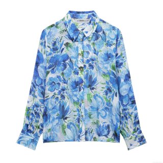 Women's Bohemian Long Sleeve Floral Print Blouse Loose Fit Turn-down Collar Button Down Shirt Casual Summer Vacation Sweet Top
