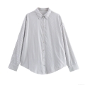 Women's Striped Long Sleeve Shirt Lapel Neck Button Down Blouse Office Commuting Loose Fit Casual Top Polyester Comfortable Breathable Shirt