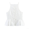 Women's Sweet 3D Rose Textured Peplum Camisole Top Elegant Sleeveless Button Down Halter Neck Shirt Slim Fit Polyester Summer Tank Top For Women
