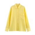 Women Long Sleeve Striped Shirt Blouse Casual Loose Fit Polyester Blend Button Down Top With Chest Pocket Fresh Sweet Style For Ladies Daily Office Wear