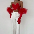 Women's Sexy Red Heart Shaped Satin Camisole Rhinestone Trimmed Crop Top Slim Fit Party Clubwear Tank Top With Diamond Straps For Valentine's Day