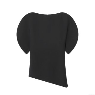 Women's Polyester Solid Color Asymmetrical T-Shirt Chic Bubble Sleeve Round Neck Top With Back Zipper Streetwear Casual Blouse For Women