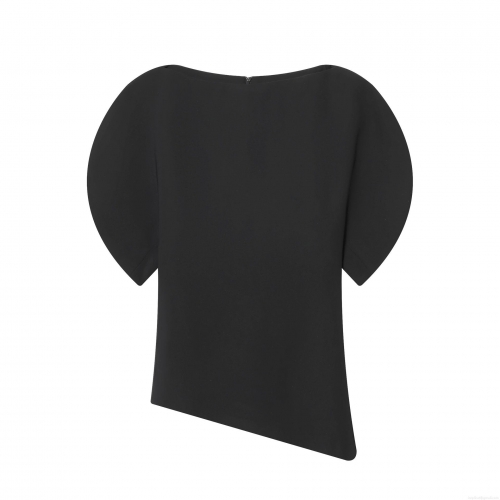 Women's Polyester Solid Color Asymmetrical T-Shirt Chic Bubble Sleeve Round Neck Top With Back Zipper Streetwear Casual Blouse For Women