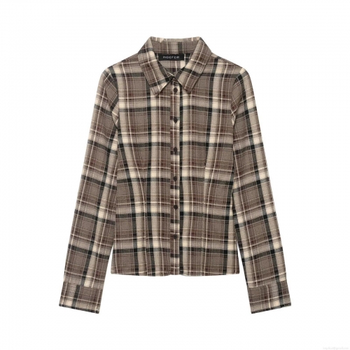 Women's Classic Plaid Long Sleeve Button Up Shirt Lapel Collar Cotton Blend Casual Blouse For Daily Streetwear Autumn Tops