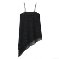 Women's Sexy Black Floral Lace Patchwork Camisole With Asymmetric Hem Adjustable Spaghetti Strap Tank Top For Summer Streetwear
