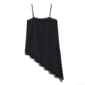 Polka Dot Camisole Top Women Lace Trim Asymmetric Hem Sleeveless Tank Top Street Style Sexy Party Blouse Women Clothing