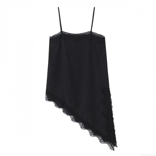 Polka Dot Camisole Top Women Lace Trim Asymmetric Hem Sleeveless Tank Top Street Style Sexy Party Blouse Women Clothing