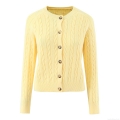 Women Long Sleeve Cable Knit Cardigan Sweater Round Neck Single Breasted Button Up Knitwear For Autumn Winter Casual Streetwear Lady Fashion Tops