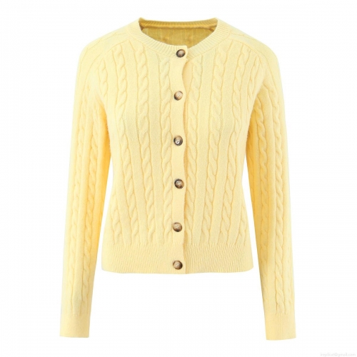 Women Long Sleeve Cable Knit Cardigan Sweater Round Neck Single Breasted Button Up Knitwear For Autumn Winter Casual Streetwear Lady Fashion Tops
