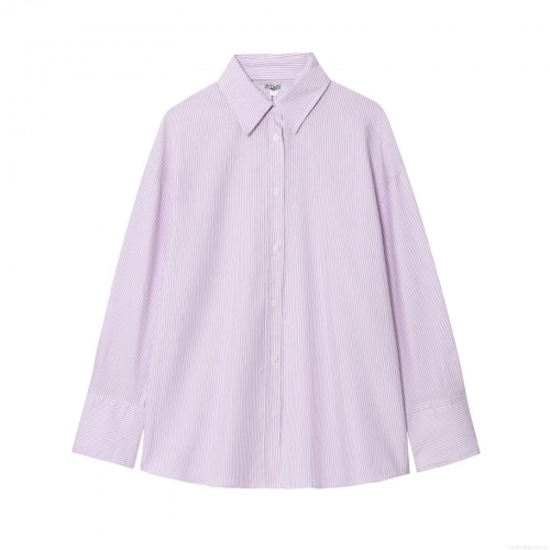 Women's Striped Shirt Long Sleeve Lapel Collar Back Lace Up Hollow Out Top Casual Button Down Polyester Cotton Blouse Streetwear For Women Ladies