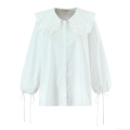 Women's Long Sleeve Shirt Polyester Cotton Blend Lace Hollow Out Embroidery Peter Pan Collar Lantern Sleeve Tie Cuff Button Down Casual Vintage European Style Tops