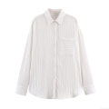 Women's Striped Long Sleeve Button Down Blouse Casual Loose Polo Collar Shirt Polyester Cotton Blend Office Work Daily Tops