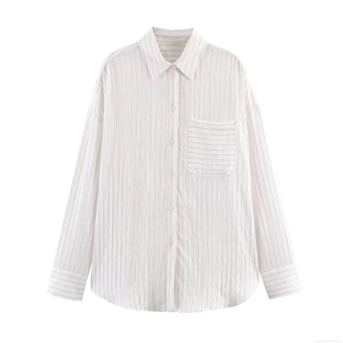 Women's Striped Long Sleeve Button Down Blouse Casual Loose Polo Collar Shirt Polyester Cotton Blend Office Work Daily Tops