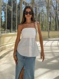 Women's Strapless Tube Top Y2K Western Street Style 100% Polyester Button Front Ruffle Slim Fit Sexy Crop Top For Summer Casual Party Daily Wear
