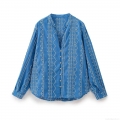 Women's V-Neck Long Sleeve Embroidery Blouse Cotton Blend Boho Ethnic Button Down Loose Fashion Shirt For Daily Summer Casual