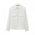 Women's Padded Shoulder Crepe Shirt Long Sleeve Single-Breasted Blouse With Golden Buttons Solid Color Fashion Streetwear Top For Casual Office Wear