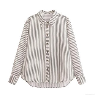 Women's Fashion Striped Long Sleeve Shirt Polyester Button Down Lapel Blouse Casual Chic Office Streetwear Spliced Top Vertical Stripes Women's Fashion Striped Long Sleeve Shirt Polyester Button Down Lapel Blouse Casual Chic Office Streetwear Spliced Top Vertical Stripes
