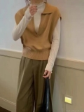 Women's Striped Knit Vest Polo Collar Sleeveless Sweater Pullover Casual Layering Top Soft Polyester Blend Fashion Waistcoat For Fall Winter Women