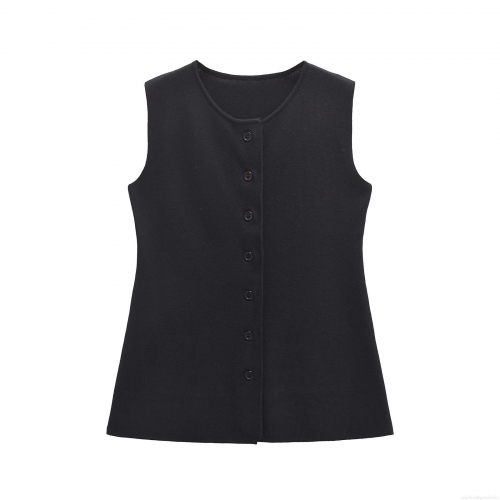 Women's Mercerized Cotton Knitted Sleeveless Tank Top Button Front Round Neck Slim Fit Vest For Daily Streetwear Casual Party Fashion