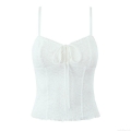 Women Sexy White Lace Camisole Lace Up Slim Fit Sleeveless Tank Top With Adjustable Straps Elegant Floral Hook Flower Crop Top For Summer Daily Party