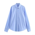 Women's Fashion Vertical Striped Long Sleeve Shirt Polyester Button Down Collar Blouse Casual Streetwear Tops Spring Clothing For Women