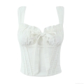 Women Fashion Corset Top Cotton Blend Fishbone Slim Fit Camisole Sleeveless Bow Decor Back Zipper Crop Top Streetwear Summer Party Dating