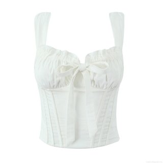 Women Fashion Corset Top Cotton Blend Fishbone Slim Fit Camisole Sleeveless Bow Decor Back Zipper Crop Top Streetwear Summer Party Dating