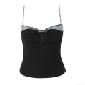 Women's Slim Fit Camisole Tank Top Polyester Gingham Contrast Splicing Spaghetti Strap Button Decor Streetwear Sexy Summer Vest Top
