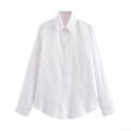 Women's Long Sleeve Polyester Blouse Shirt With Vertical Texture Solid Color Button Down Lapel Loose Fit Casual Office Top For Autumn