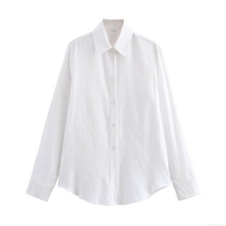Women's Long Sleeve Polyester Blouse Shirt With Vertical Texture Solid Color Button Down Lapel Loose Fit Casual Office Top For Autumn